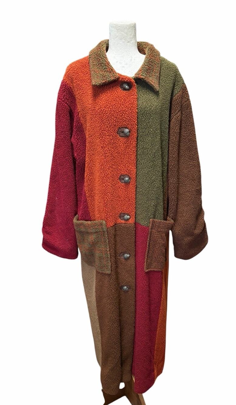 Tasha Polizzi Saddle Blanket Coat Long Maxi Color Block Patchwork Funky Large
